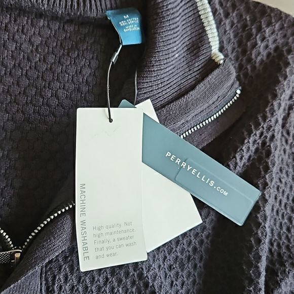 Perry Ellis Black Waffle Knit Long Sleeve Pullover 1/4 Zip Sweater Sz M New - Picture 9 of 14